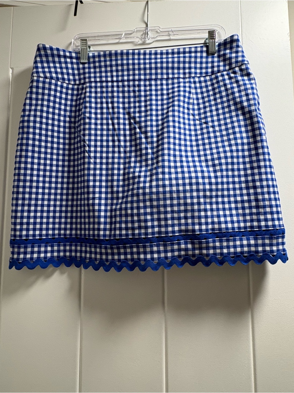 crown & ivy Blue and White Gingham Mini Skirt with Scalloped Trim